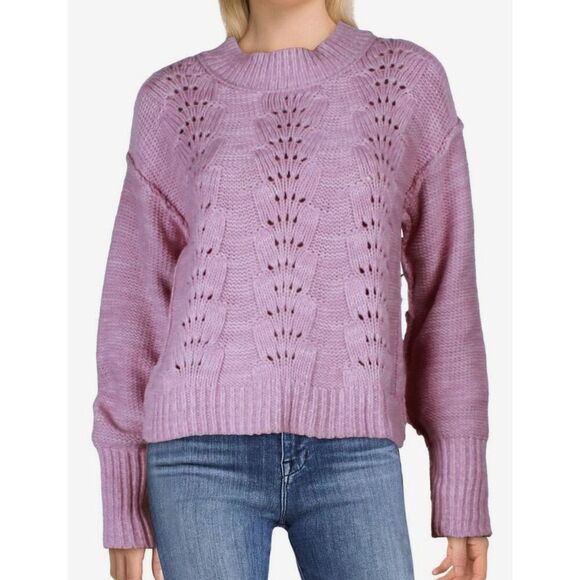 Free People OB1515484 Women's Sz M Pink Cable Knit Crewneck Pullover Sweater - Picture 8 of 8